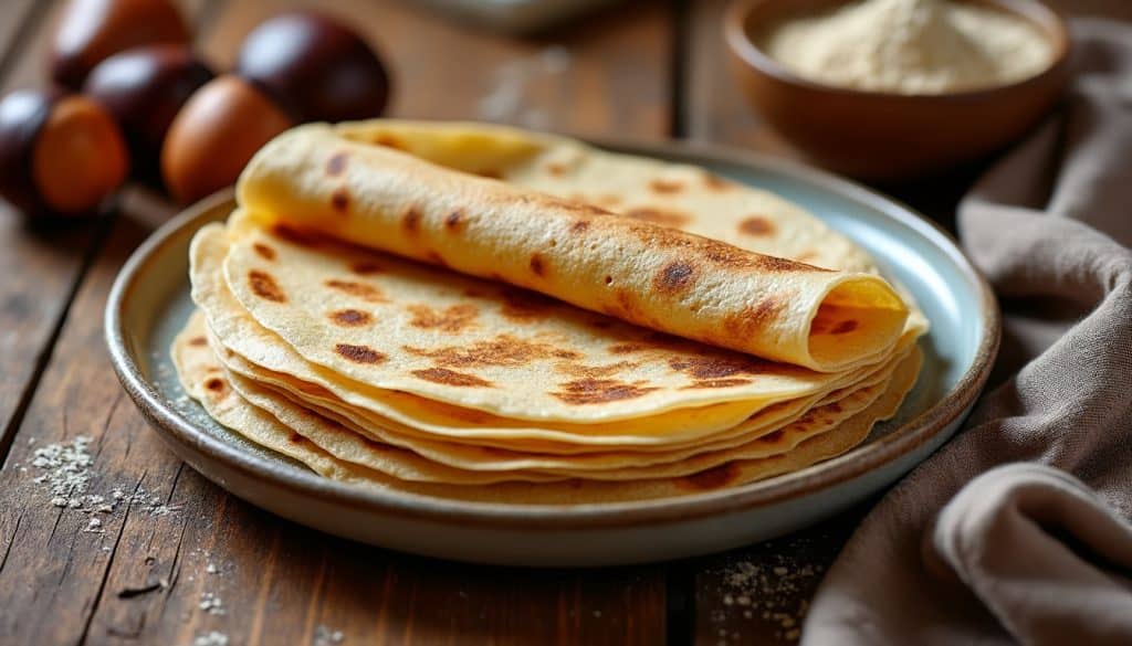 découvrez une recette savoureuse de crêpes à la farine de châtaigne corse, délicatement parfumées et faciles à préparer.