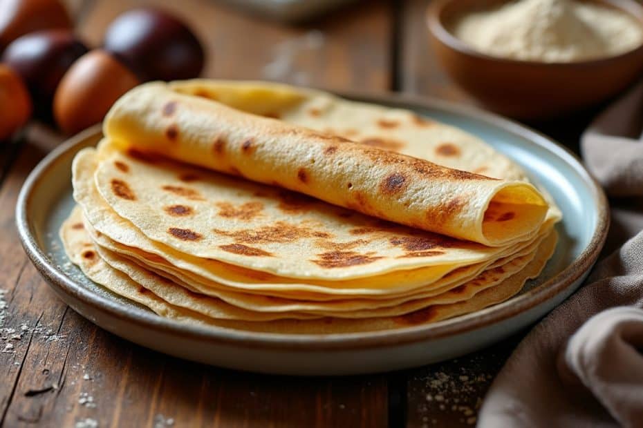 découvrez une recette savoureuse de crêpes à la farine de châtaigne corse, délicatement parfumées et faciles à préparer.