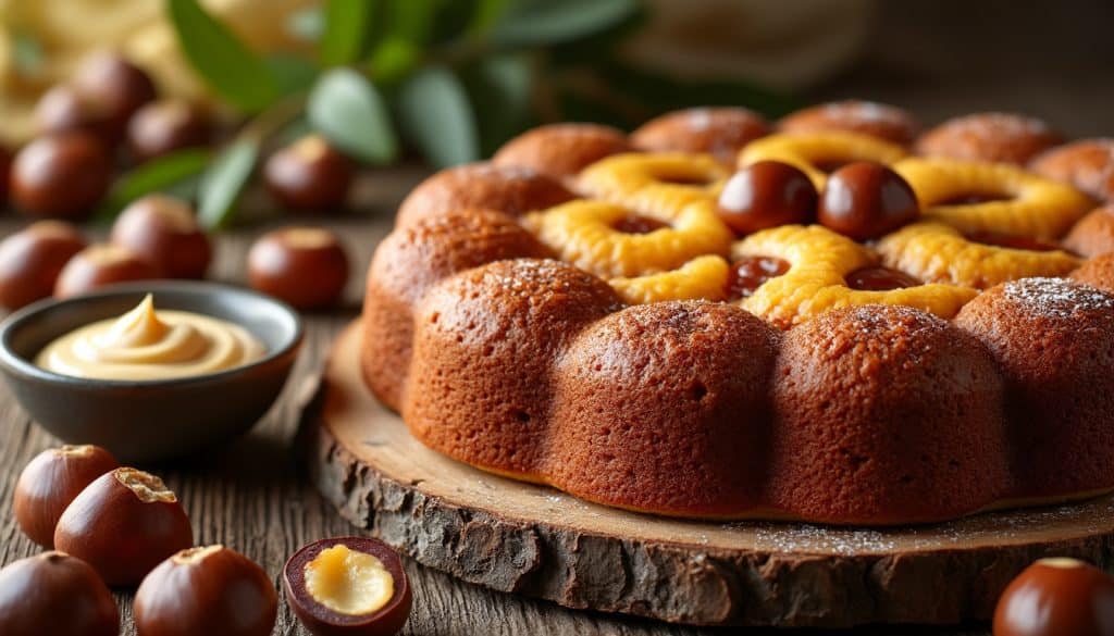 découvrez notre gâteau corse à la farine de châtaigne et à la crème de marron, une délicieuse recette traditionnelle alliant saveurs authentiques et douceur gourmande.
