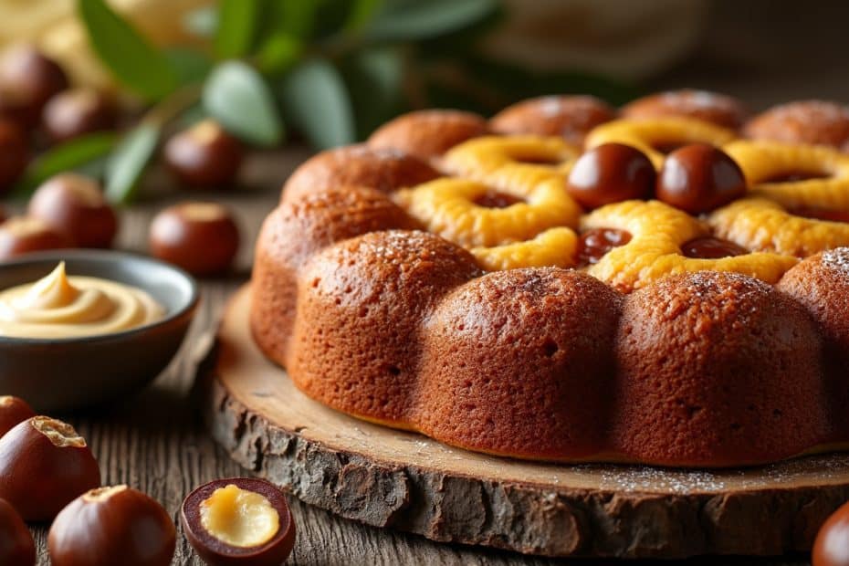 découvrez notre gâteau corse à la farine de châtaigne et à la crème de marron, une délicieuse recette traditionnelle alliant saveurs authentiques et douceur gourmande.