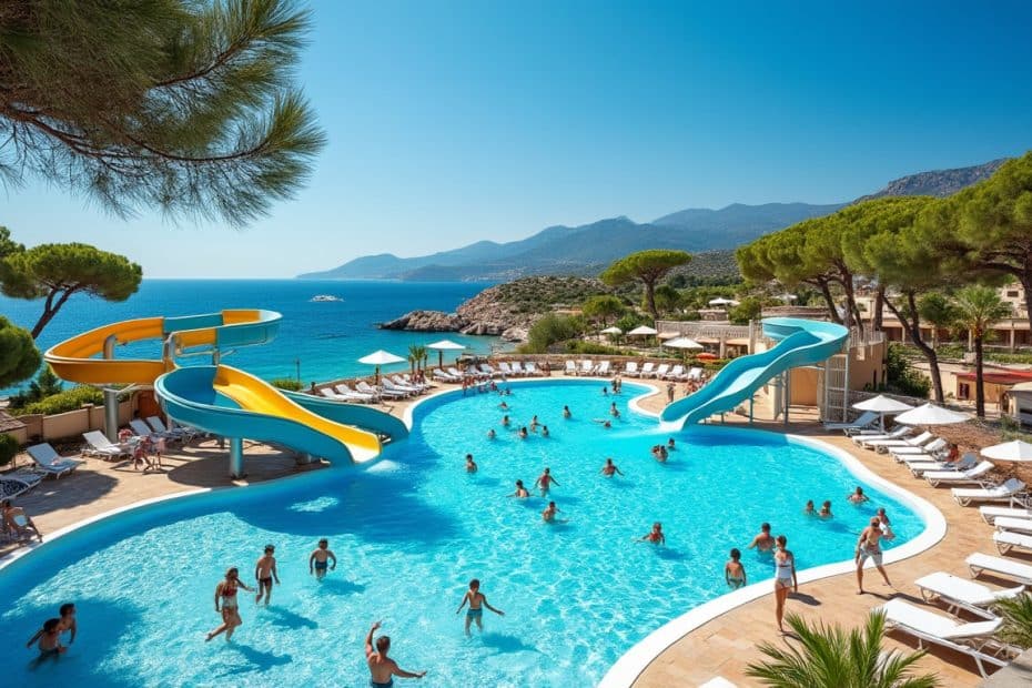 profitez d’un camping en corse en bord de mer avec parc aquatique : baignade, détente et activités pour des vacances inoubliables en famille.